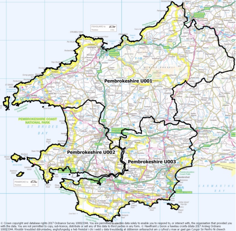 Map of Pembrokeshire County Council Upper Super Output Areas USOAs